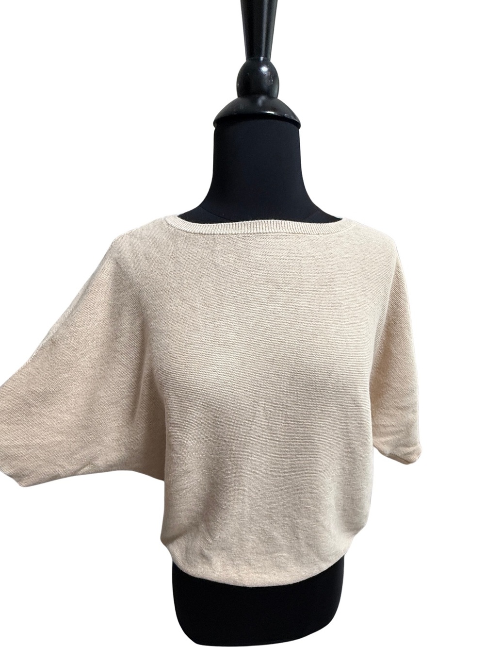 Quince Lightweight Oatmeal Cotton Cashmere Link-Stitch Dolman Sweater sz S